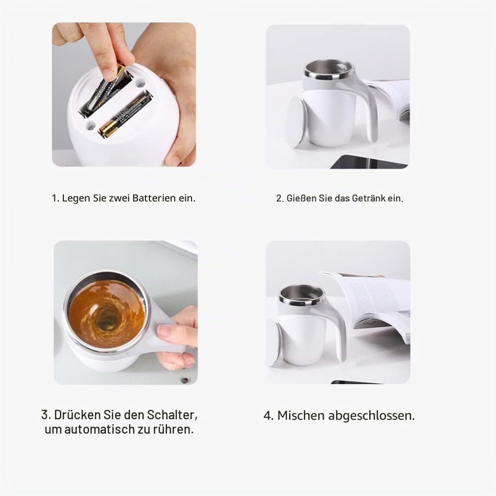 KKPLZZ Automatische magnetische Rührkaffeetasse, 380 ml elektrische Rührtasse Home Office Travel Aut