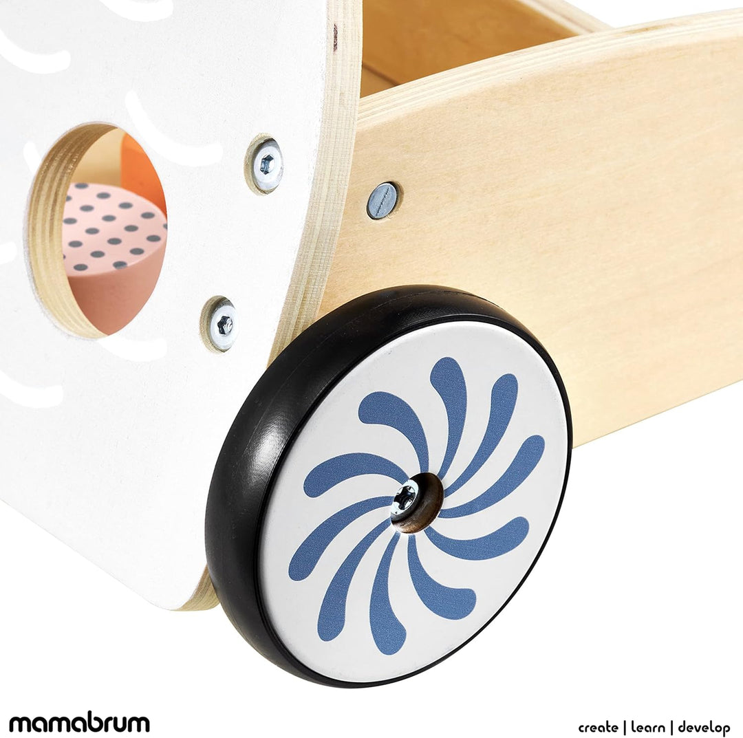 Mamabrum Holz-Spielzeugwagen mit Blöcken, multifunktionaler Lauflernwagen, Eulen förmiger Drücker, S