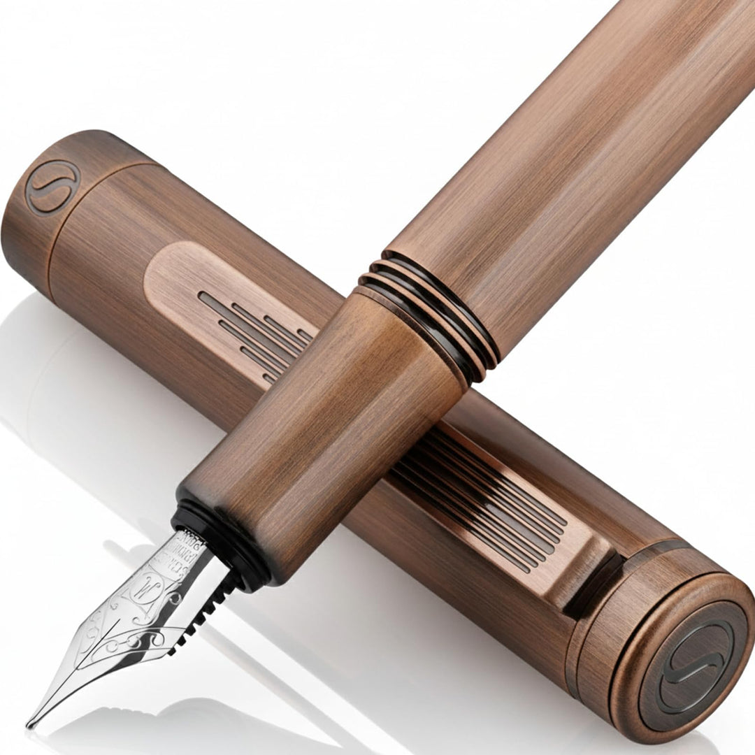 Scriveiner Luxus EDC Füllfederhalter (Medium), Messing Taschenstift, Handgebürstetes Kupferfinish, d