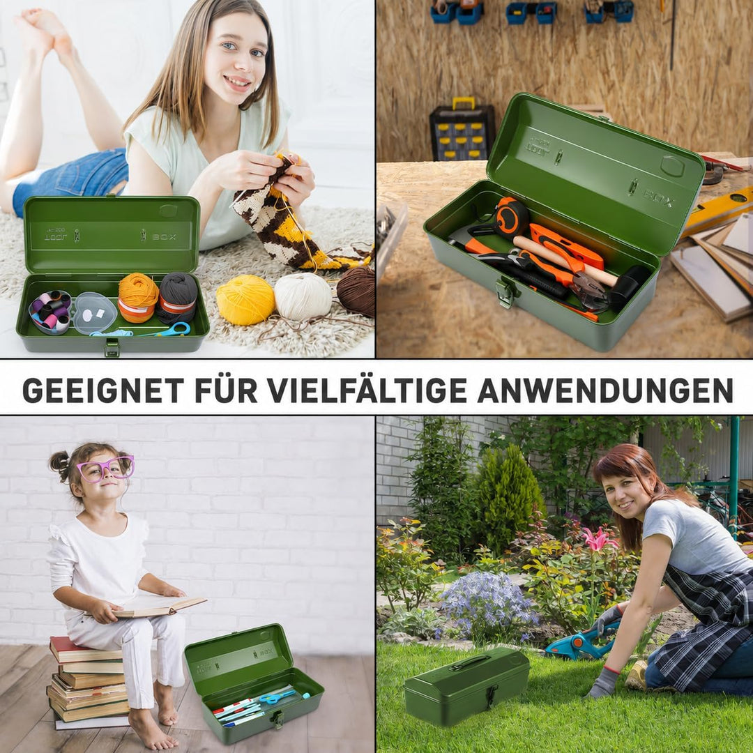 Werkzeugkoffer leer Gross Werkzeugbox 37×16×12cm Robust Langlebig Metall Werkzeugkasten mit Tragegri