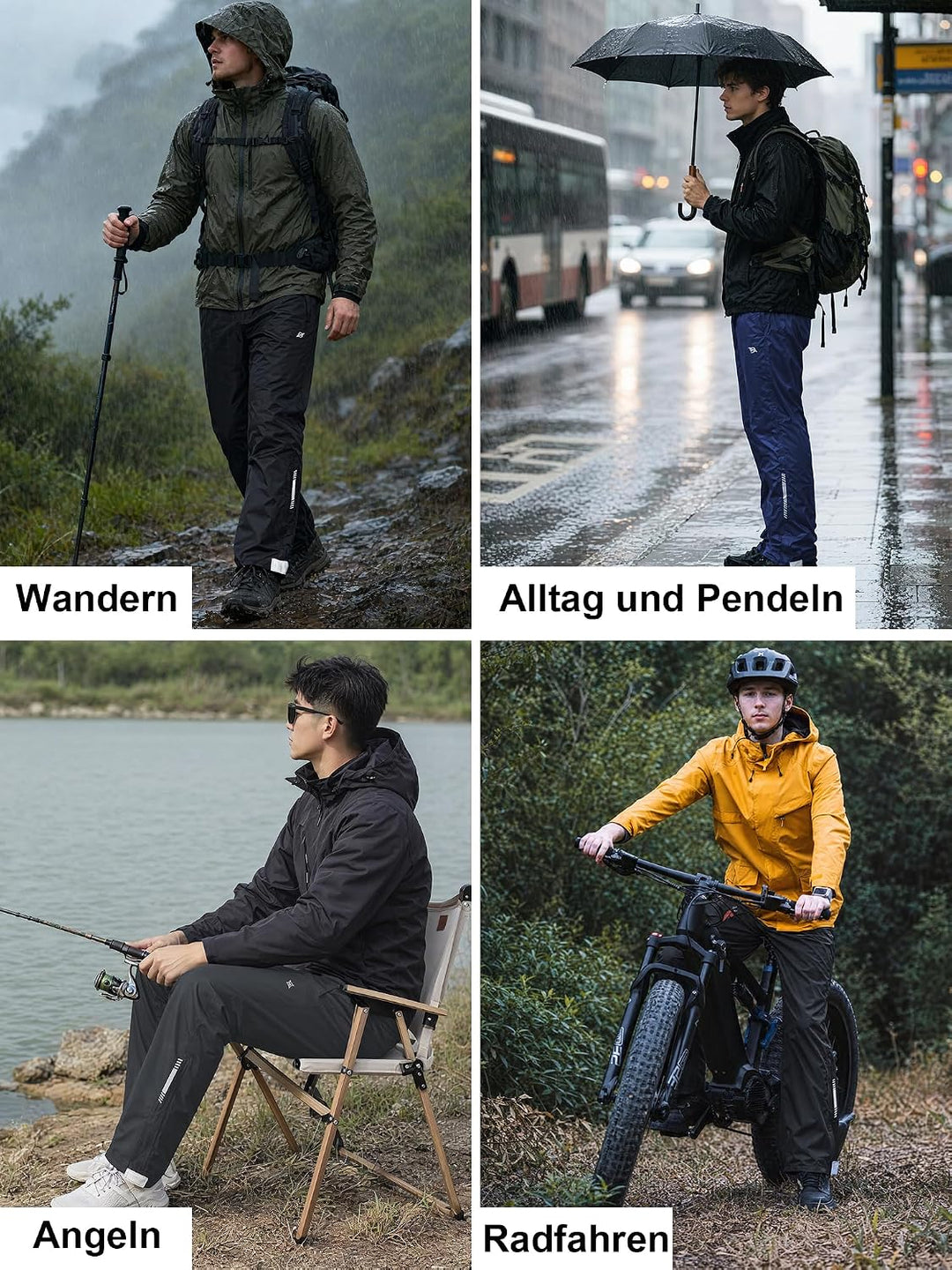 YuKaiChen Herren Regenhose wasserdichte leichte Überziehhose mit Packsack | Winddicht, Atmungsaktiv,