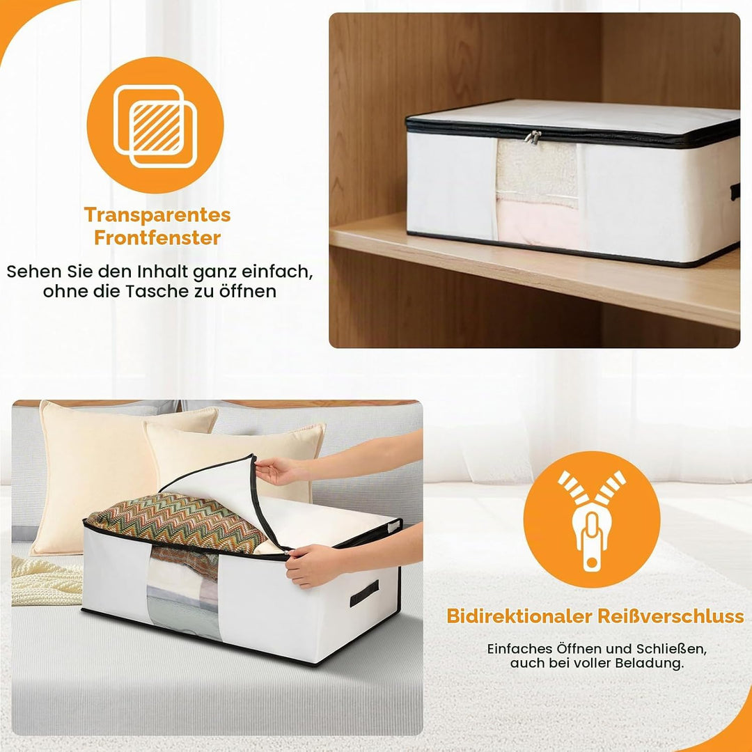 Cozary 3 Stück 60L Unterbett Aufbewahrungsbox, Faltbare Aufbewahrungstasche mit Deckel und Klaren Fe