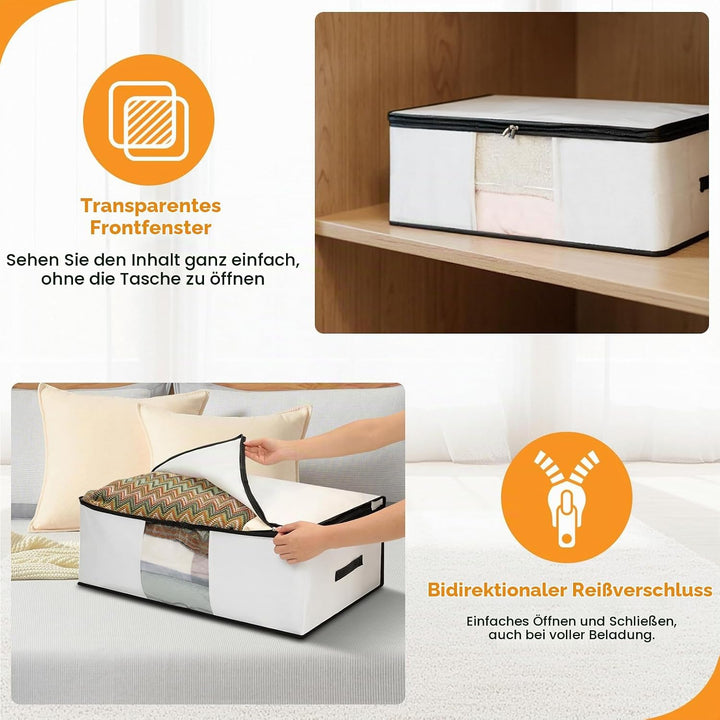 Cozary 3 Stück 60L Unterbett Aufbewahrungsbox, Faltbare Aufbewahrungstasche mit Deckel und Klaren Fe