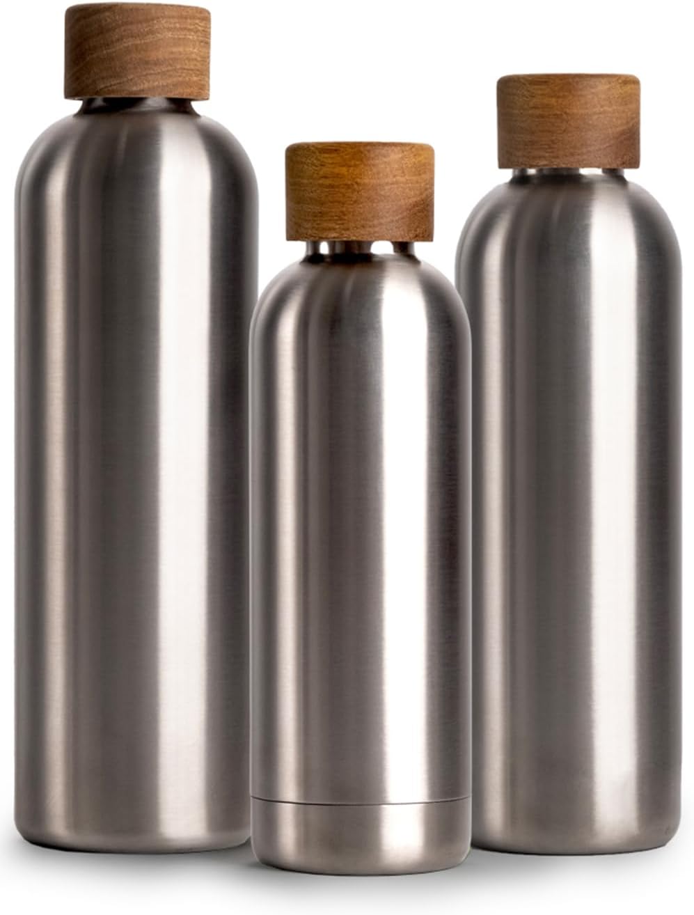 T&amp;N Edelstahl Trinkflasche 750ml, Thermosflasche 0.75l mit Akazienholz Deckel, Isolierte Wasserflasc