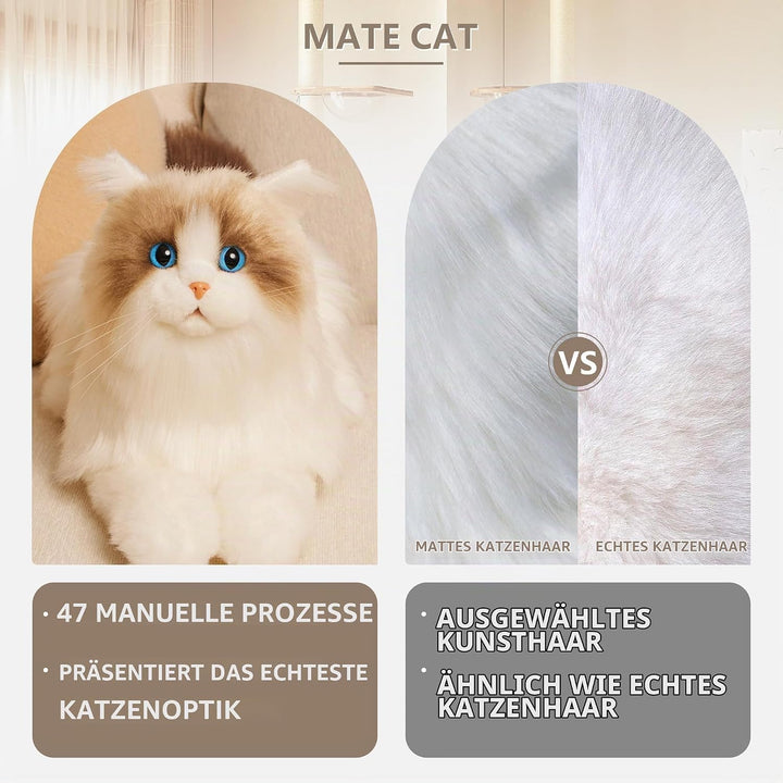 Chongker Interaktive Ragdoll Katze, Realistische Plüschkatze mit Miauen, Schnurren und Herzschlag, B