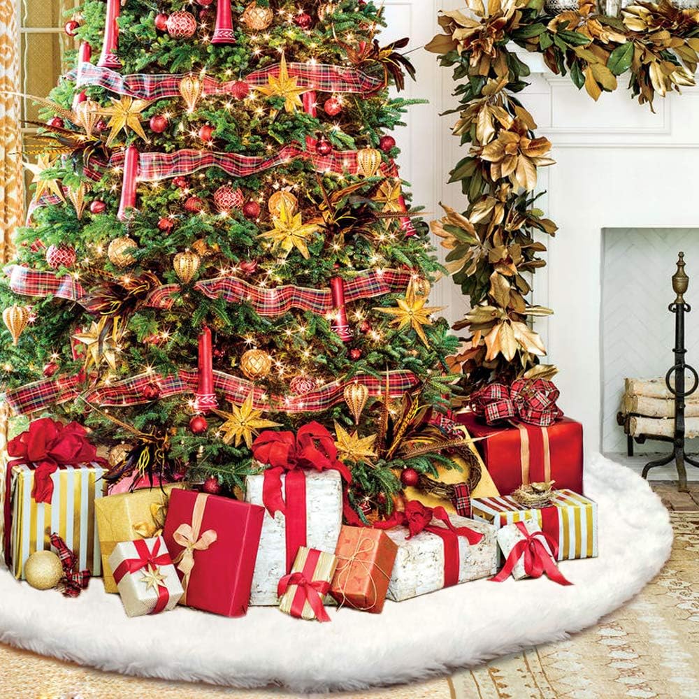 HOWAF 120cm Plüsch Weihnachtsbaum Rock Christbaumdecke Weiss Weihnachtsbaumdecke Christbaumständer T