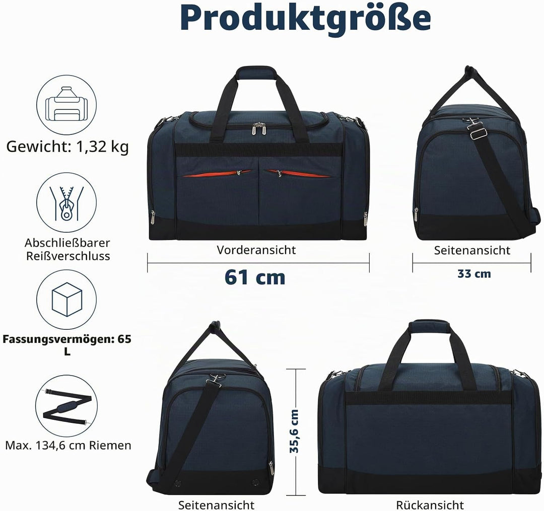65L Sporttasche Herren Gross - 24 inch Reisetasche mit Hartem Boden und Schuhfach für Sport/Reisen 6