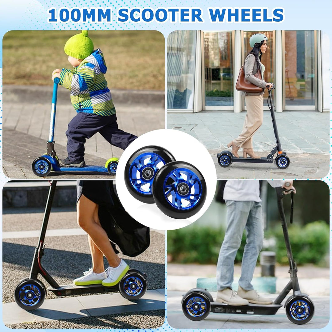 Stunt Scooter Rollen, 2 Stück 100mm Scooter Ersatzräder mit Lager, 100 x 24mm Reifen Mit Felgen Aus