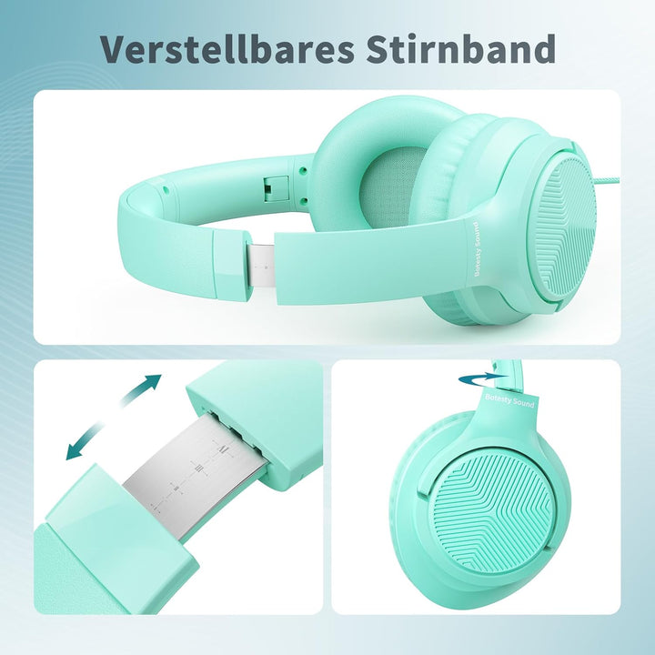 Kopfhörer mit Kabel und Mikrofon, Over-Ear Kabelkopfhörer mit 3,5mm Klinkenstecker, Faltbar Kabelgeb