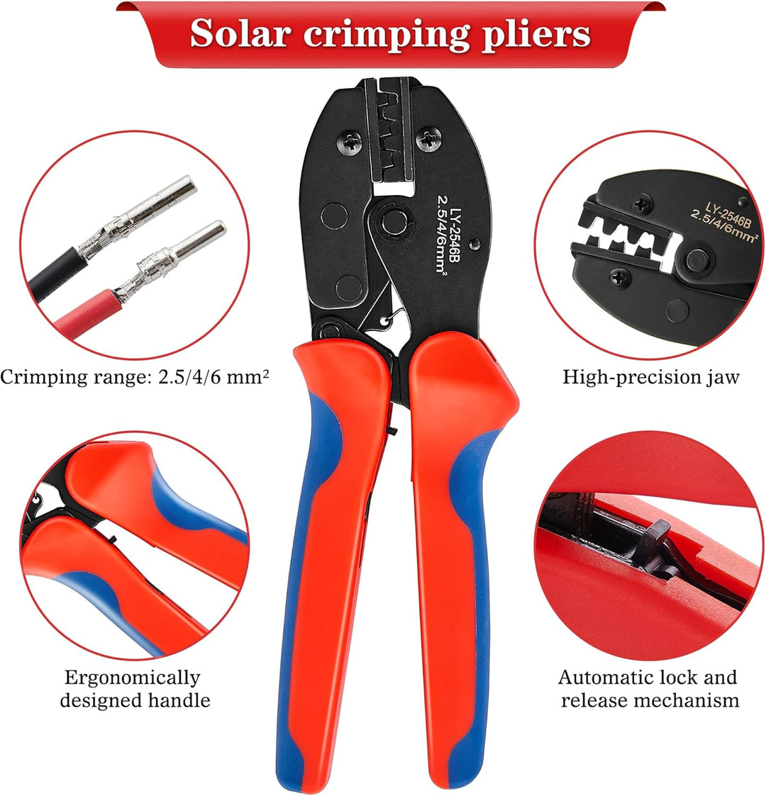 Solar Crimpzange Set für 2.5/4/6mm² Solarpanel PV Kabel, 10 Paar Kabelstecker, 10 Paar Männlich/Weib