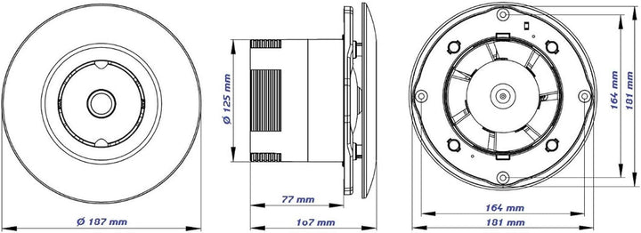 VONLIS Badlüfter Ventilator Wand Decke Niederspannung rund Ø 125 mm Feuchtesensor/Hygrostat Ø 125 mm