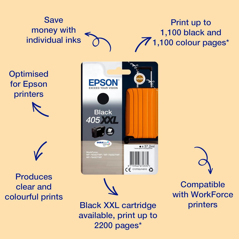 Epson Orginal 405XXL Tinte Koffer Singlepack schwarz XXL WF-7830DTWF WF-7835DTWF WF-7840DTWF WF-7310