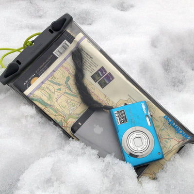 AQUAPAC wasserdichte Tasche Brustbeutel Medium Electronic Lang, Grau-Transparent, 25.0x15.0x1.0 cm,