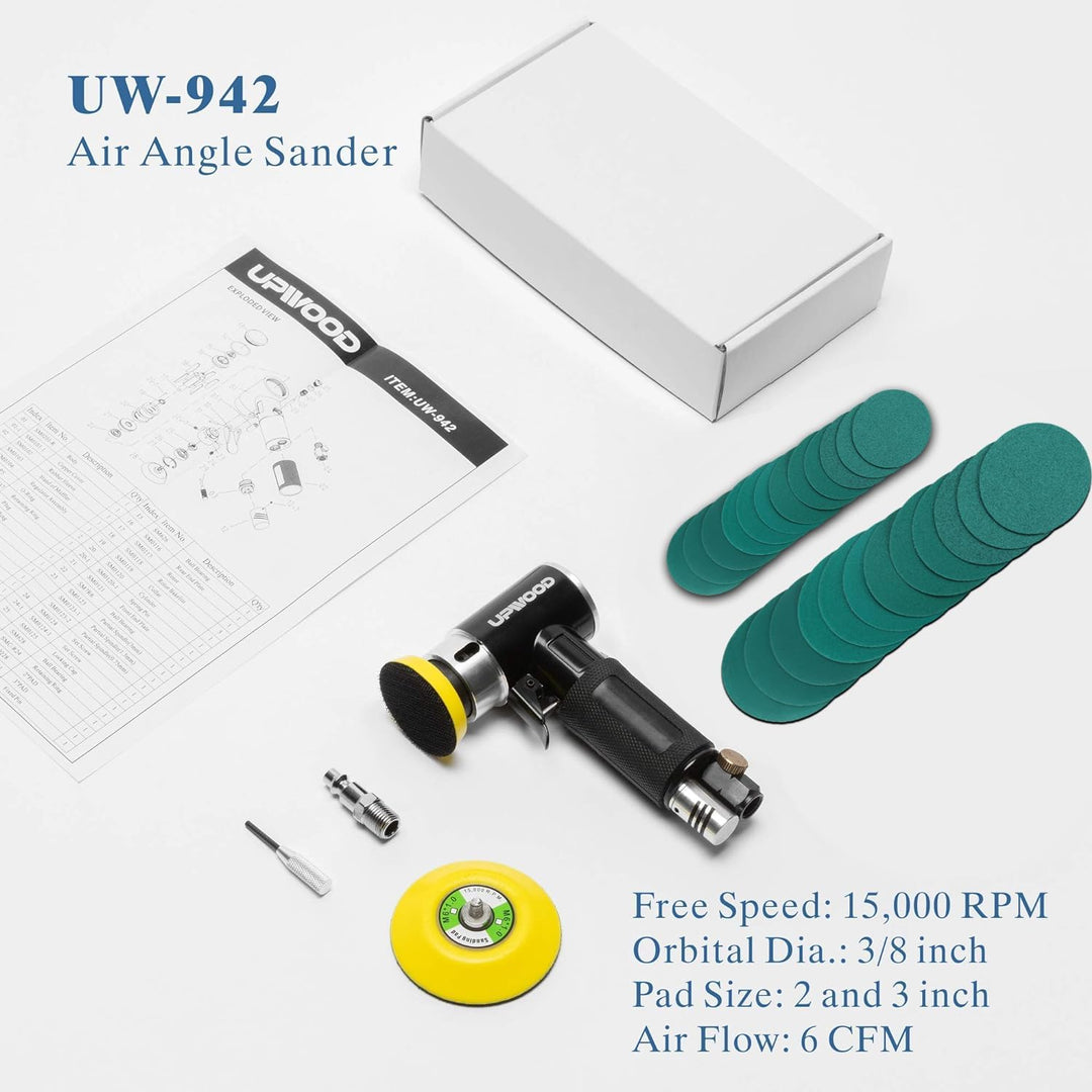 Mini Druckluft-Exzenterschleifer Set mit 2" (50 mm) und 3" (75 mm) Schleiftellern, Kompakter Pneumat