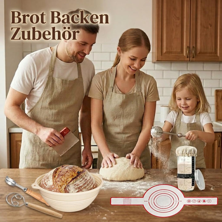 Sauerteig Starter Set, Brot backen Zubehör 23 teilig, Gärkorb Brot Rund 23cm, Brotkorb zum Backen, B