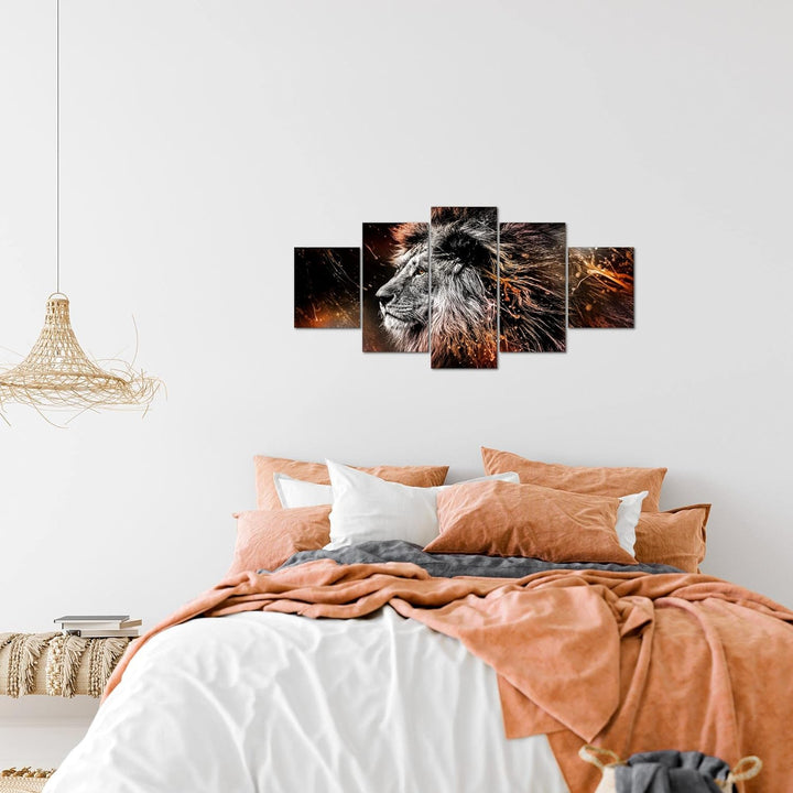 Runa Art Wandbilder Löwe 5 Teilig Bild auf Vlies Leinwand Deko Wohnzimmer Schlafzimmer Graffiti Schw