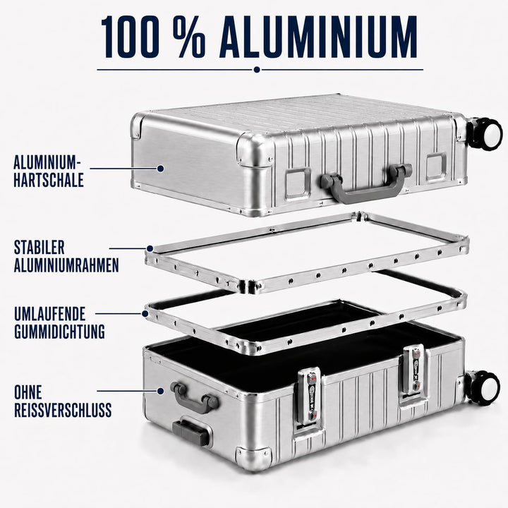Travelhouse Oslo Alu Reisekoffer Silber M-65cm Hartschalenkoffer Reisetrolley Suitecase Trolley 2X T