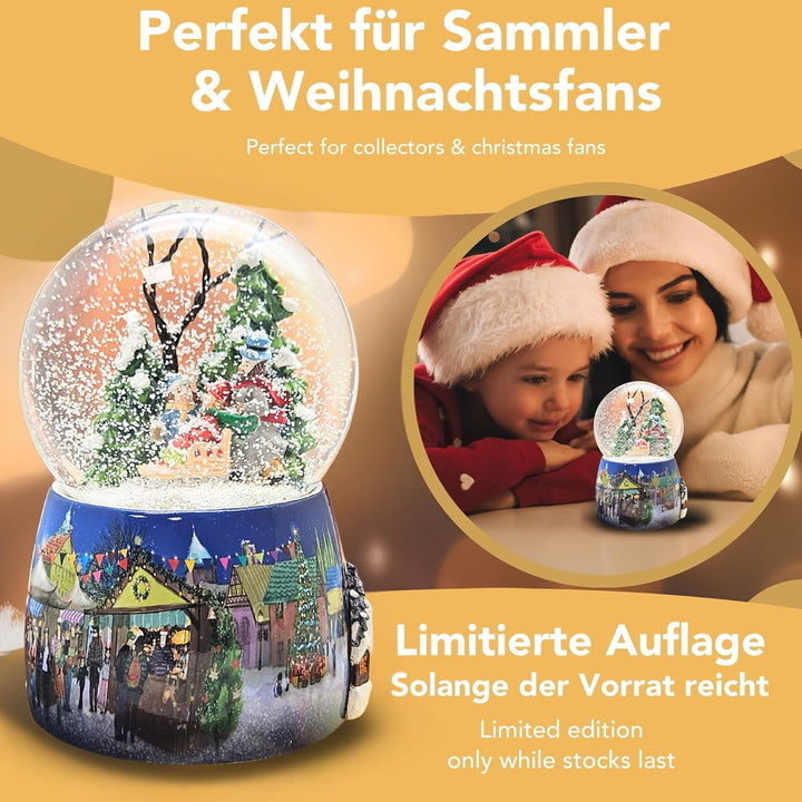 Weihnachts-Schneekugel mit Musik | Schneekugel Winterspaziergang mit Familie | Sockel Winterlandscha