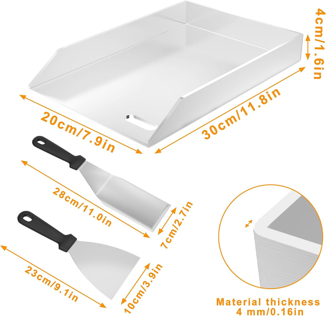 Plancha Grillplatte 30x40x4cm - 4mm Edelstahl Grillblech für Gas &amp; Holzkohle, mit Grillspachtel &amp; Sc