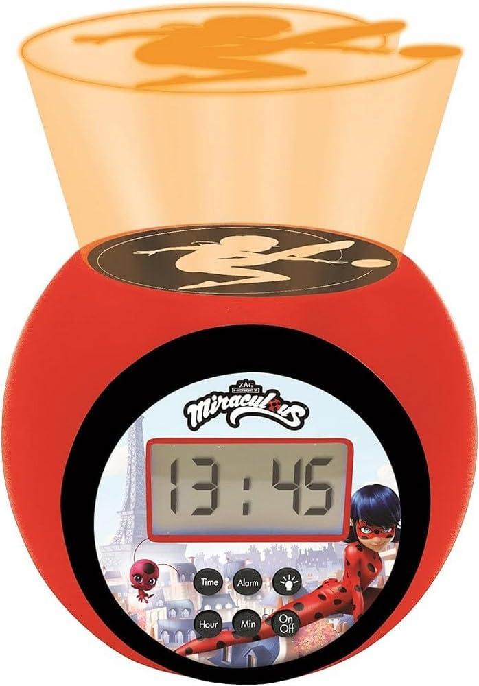 Lexibook, Miraculous Ladybug Cat Noir, Projector-Wecker mit Schlummerfunktion und Weckfunktion, Nach