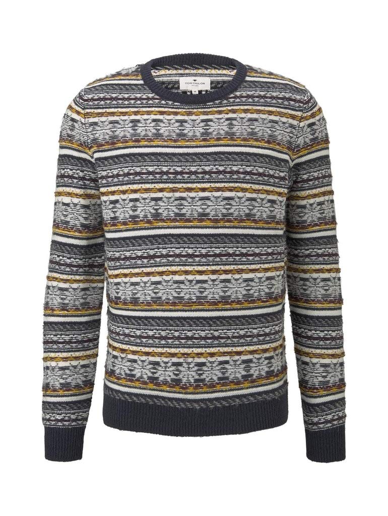 TOM TAILOR Herren Pullover &amp; Strickjacken winterlicher Jacquard-Pullover Blue Jacquard,XL,20841,6000