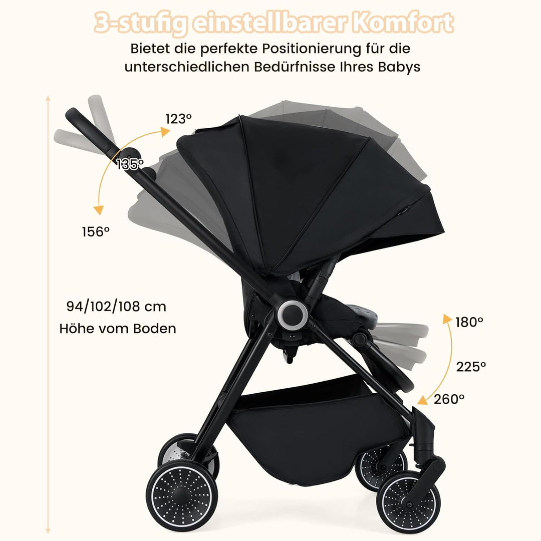 COSTWAY Kinderwagen faltbar mit umkehrbarem Sitz, Reisebuggy mit verstellbarer Rückenlehne, Griff, S