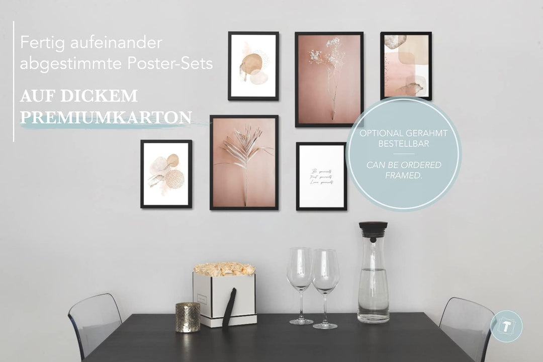Papierschmiede® XL Mood Poster Set Pampas Rose, Deko Bilder Wohnzimmer, 2x DIN A2 (ca. 59x42) und 4x