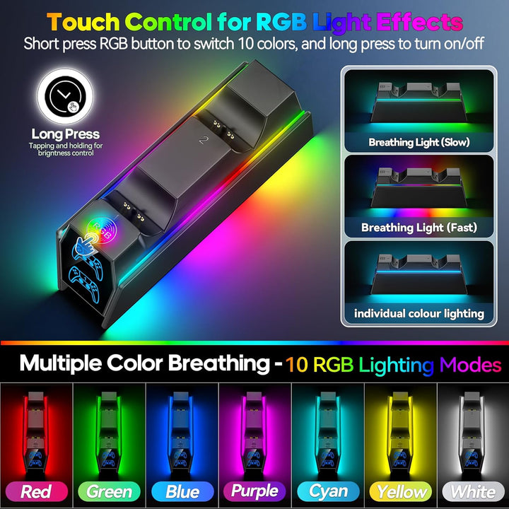 PS5 Controller Ladestation, RGB PS5 Zubehör Ladestationen für PS5 Controller & Edge Controller, PS5