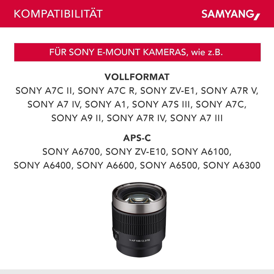 Samyang V-af T 2.3/100 Fe Sony E Camera Lens One Size Objektiv 100mm T2,3 FE, Objektiv 100mm T2,3 FE