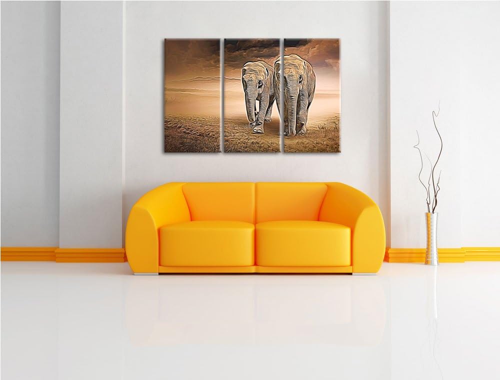 Zwei stolze Elefanten in Steppe Spezial 3-Teiler Leinwandbild 120x80 Bild auf Leinwand, XXL riesige