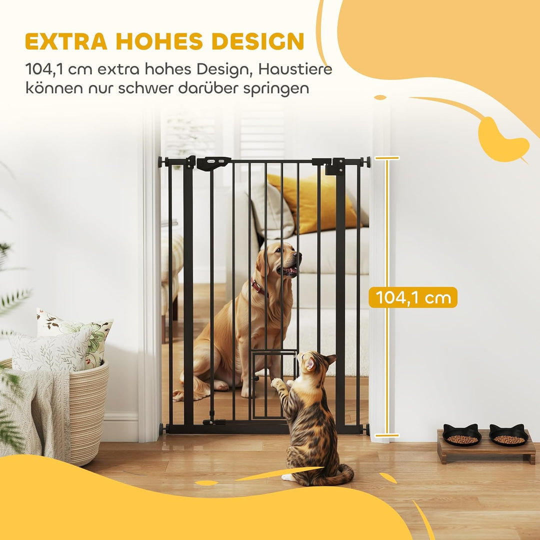 PawHut Treppenschutzgitter Türschutzgitter Ohne Bohren 74-80cm Kinderschutzgitter mit Katzenklappe A