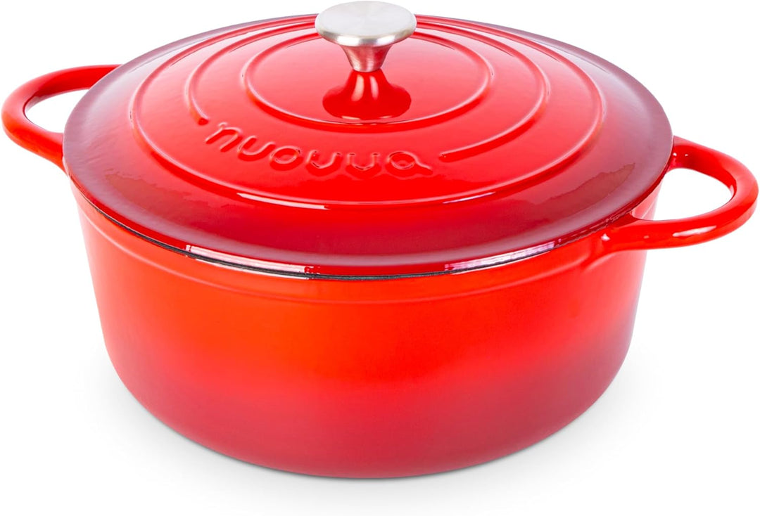 Gusseisen Dutch Oven mit Deckel – Emaille-Topf mit Antihaft, Ofenfest bis 260°C – Rot, 6.9 Liter, 30