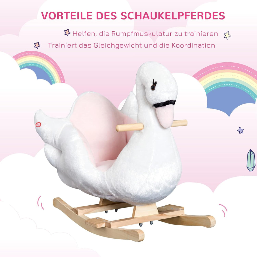 HOMCOM Schaukeltier Schaukelpferd mit Sicherheitsgurt Musik, 55 cm Baby Schaukel aus weichem Plüsch