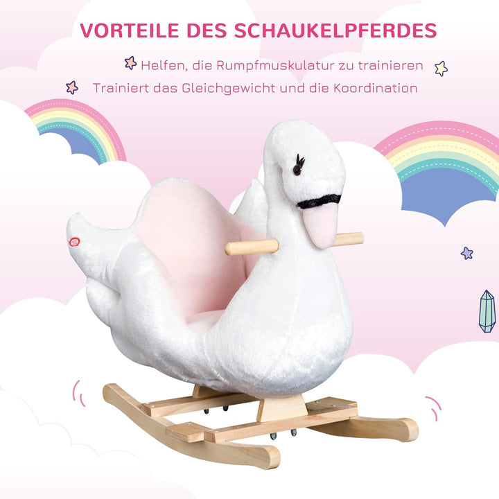 HOMCOM Schaukeltier Schaukelpferd mit Sicherheitsgurt Musik, 55 cm Baby Schaukel aus weichem Plüsch