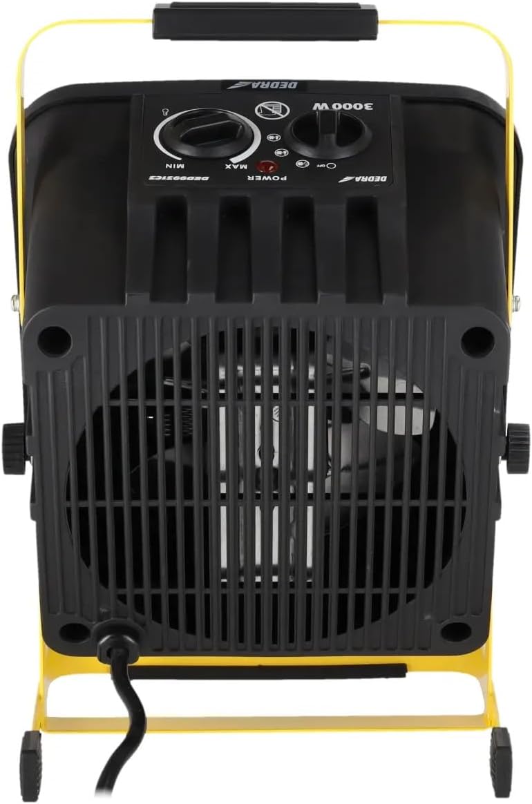 DEDRA Elektrischer Heizlüfter PTC 3,0 kW, quadratisch, schwarz, mit Ständer, keramisches Heizelement