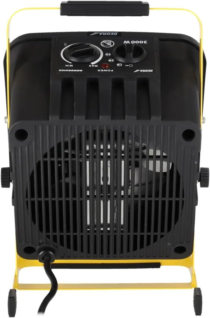 DEDRA Elektrischer Heizlüfter PTC 3,0 kW, quadratisch, schwarz, mit Ständer, keramisches Heizelement
