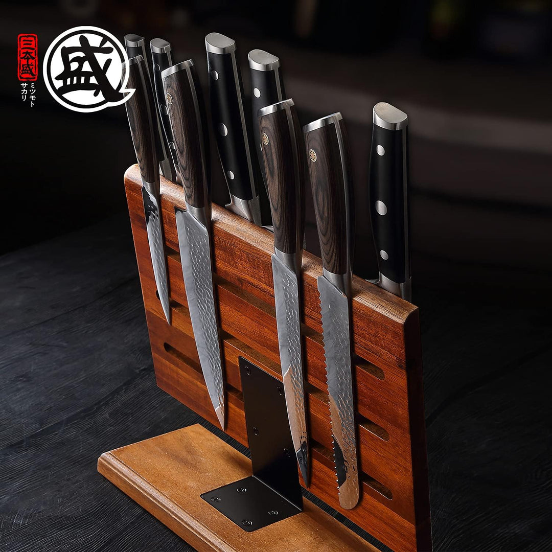 MITSUMOTO SAKARI Küche Messerblock Magnetisch, Japanischer Akazienholz Messerblock, Verbesserter Dop