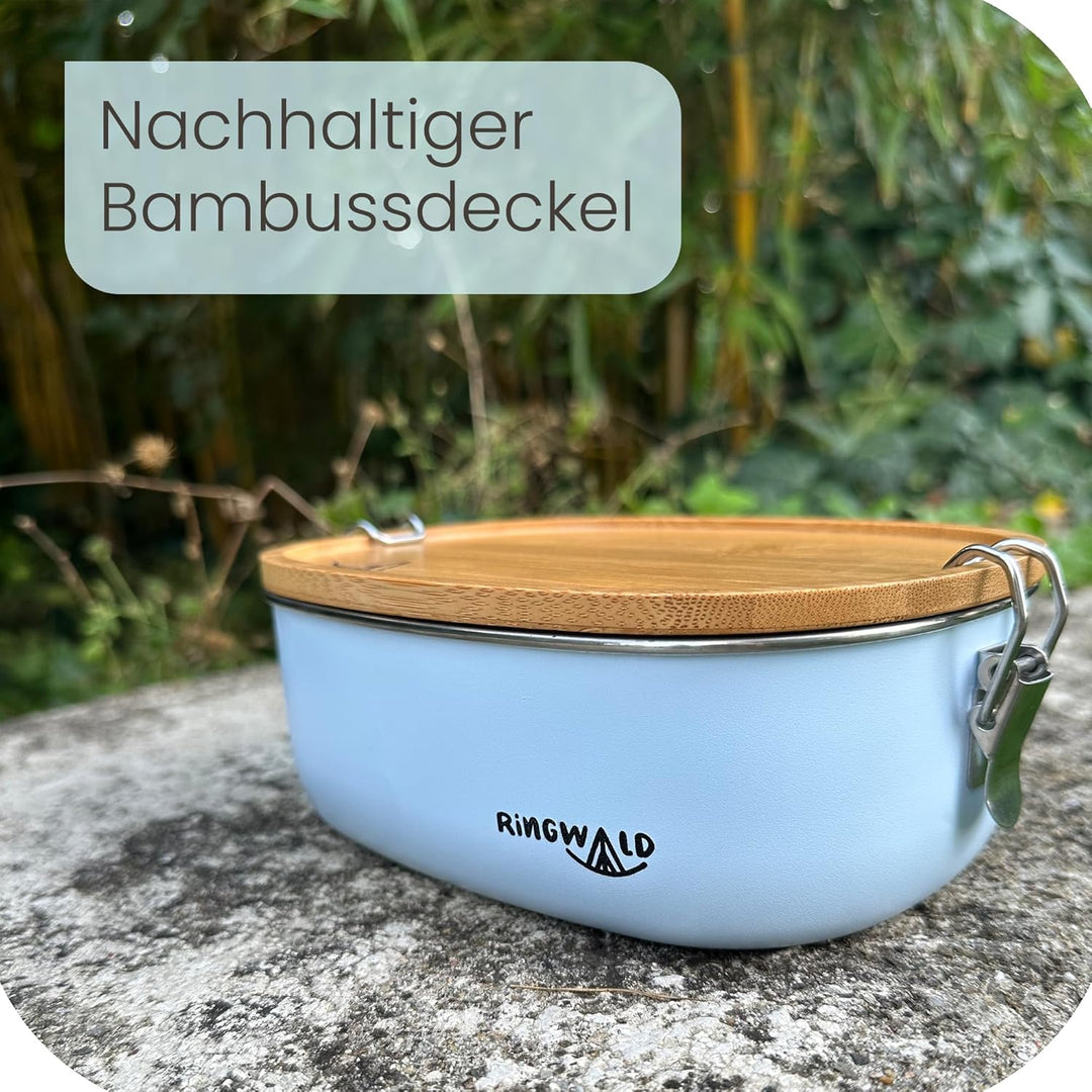 Ringwald Lunchbox Kinder (Blau) Schule Bentobox Fächer BPA-Frei Bambussdeckel Edelstahl Vesperbox Ki