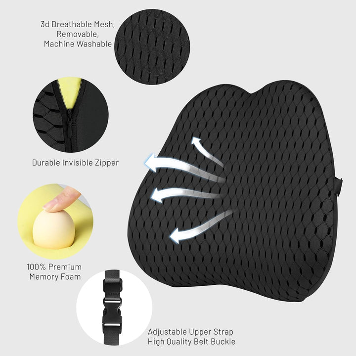 Livtribe Rückenkissen,Memory Foam Lendenkissen Auto,Ergonomisches Lendenwirbelstützkissen für Bürost