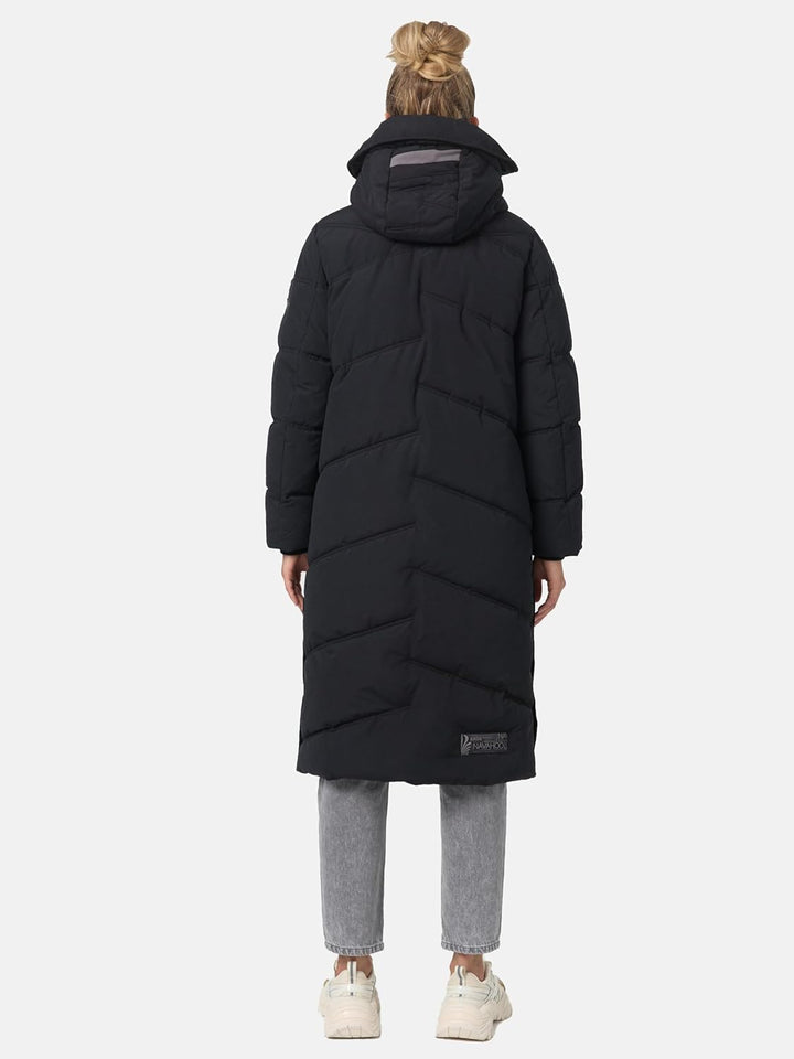 Navahoo Damen Wintermantel Warmer Steppmantel lang mit Kapuze Kuschelmausi S-XXL S Schwarz, S Schwar