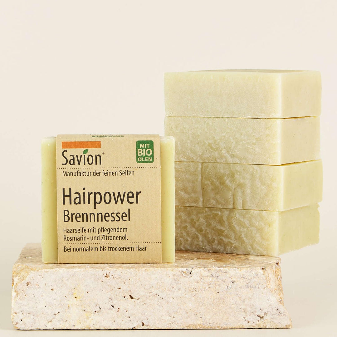 Savion 4+1 Bio Haarseife Brennessel, Vegan, Handgemacht, Palmölfrei, Plastikfrei, 5x 85gr 1.42 g (30