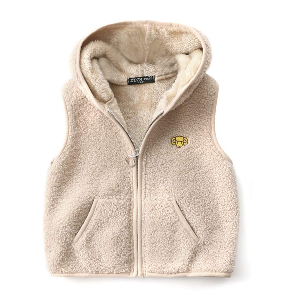 Happy Cherry Jungen Mädchen Fleece-Weste Flauschig Atmungsaktive Outdoor 90 Beige, 90 Beige