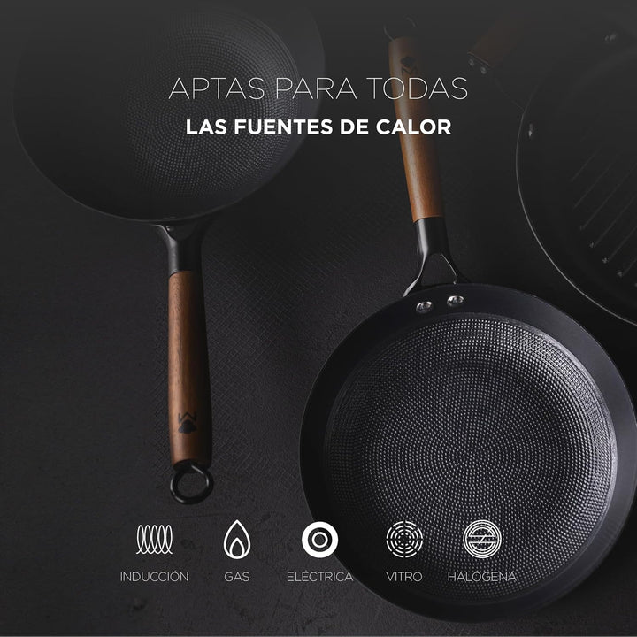 MasterPRO ODIN - Kochset: 24cm & 28cm Bratpfanne-3 Utensilien-Hochwertiges Gusseisen - Antihaftbesch