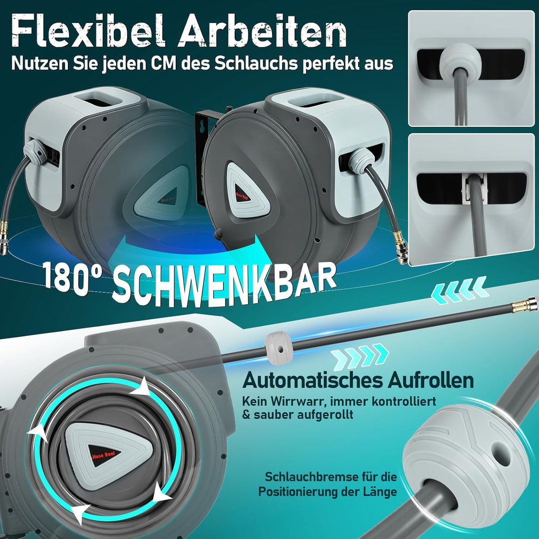 Ansobea Druckluftschlauch, 30m Kompressor Schlauchtrommel Automatik Druckluftschlauchtrommel Aufroll
