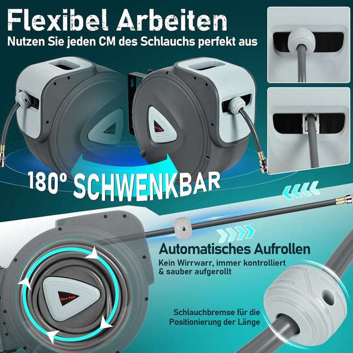 Ansobea Druckluftschlauch, 30m Kompressor Schlauchtrommel Automatik Druckluftschlauchtrommel Aufroll