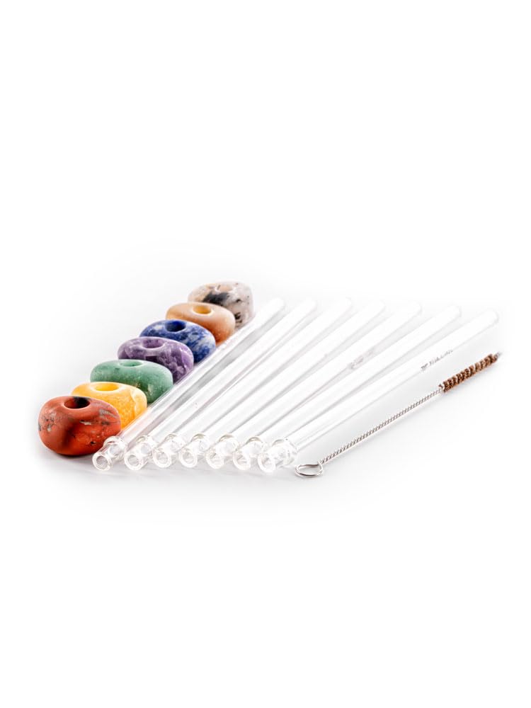 VitaJuwel Crystal Straw | ALL7 SET - Strohhalme aus Glas mit 7 Edelsteinen (Partyset)