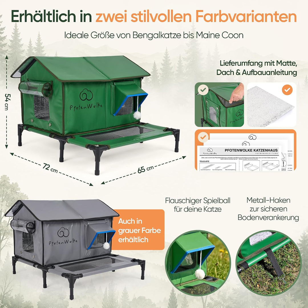 Katzenhaus Outdoor Winterfest Isoliert | Inkl. selbstheizender Katzendecke, 100% wasserdichte Katzen