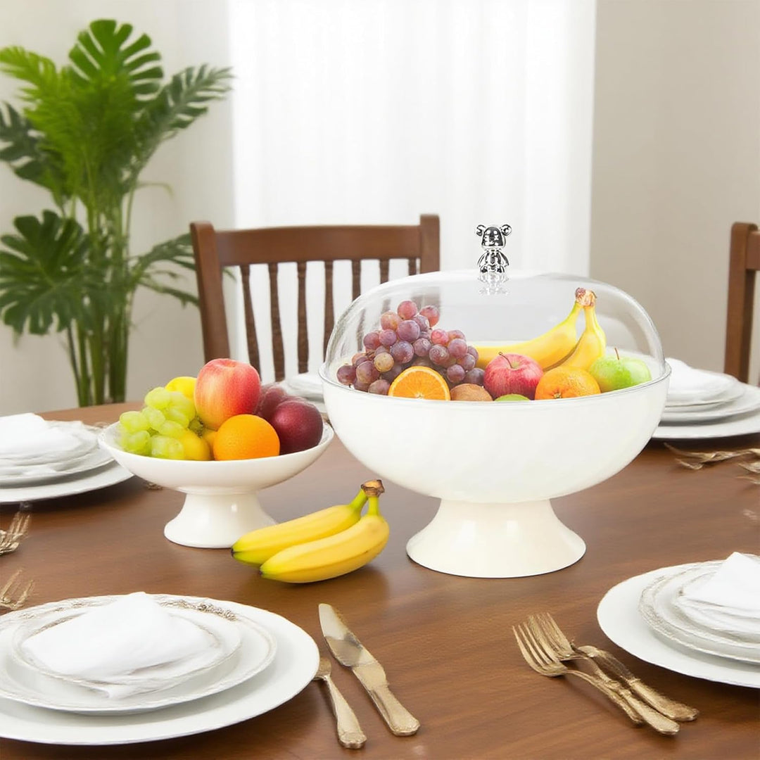 Obstschale mit Deckel und Abtropfeinsatz – Kunststoff Fruchtschale mit Fuss für Tischdeko, Snackscha