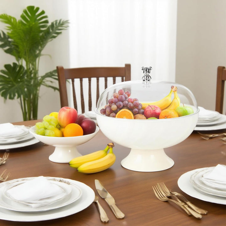 Obstschale mit Deckel und Abtropfeinsatz – Kunststoff Fruchtschale mit Fuss für Tischdeko, Snackscha