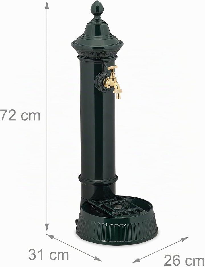 Relaxdays Standbrunnen Antik, mit Wasserhahn &amp; Becken, HBT 72 x 26 x 31 cm, Wasserzapfsäule Garten,